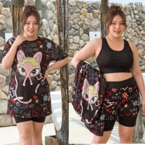 81-1072N (1) 81-1072 ชุดว่ายน้ำพร้อมเสื้อคลุม เซ็ต 3 ชิ้น