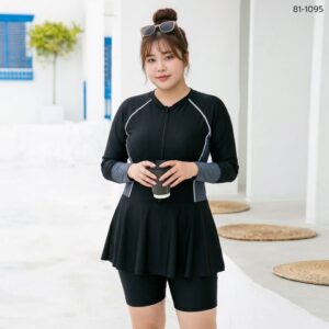 81-1095N (1) 81-1095 ชุดว่ายน้ำกันยูวีแถบเทา
