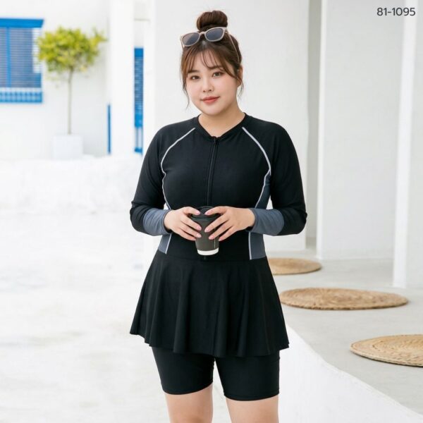 81-1095N (1) 81-1095 ชุดว่ายน้ำกันยูวีแถบเทา
