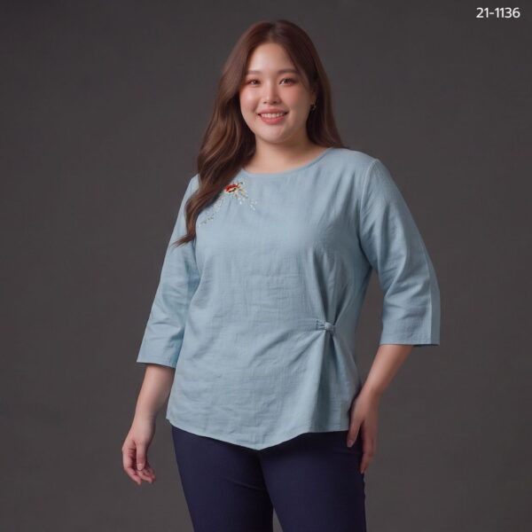 21-1136 (2) เสื้อคอกลมผ้าป่าน