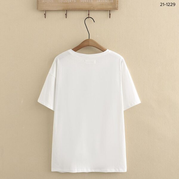 เสื้อยืดคอกลมแต่งผ้ายีนส์