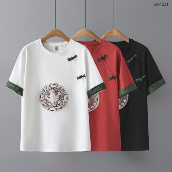 เสื้อยืดคอกลมปักลายจีน