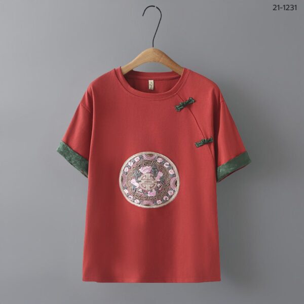 เสื้อยืดคอกลมปักลายจีน