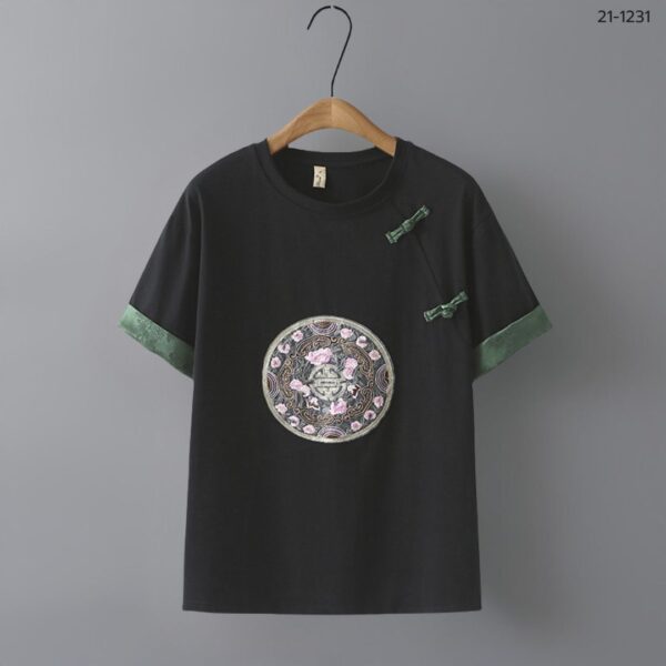 เสื้อยืดคอกลมปักลายจีน