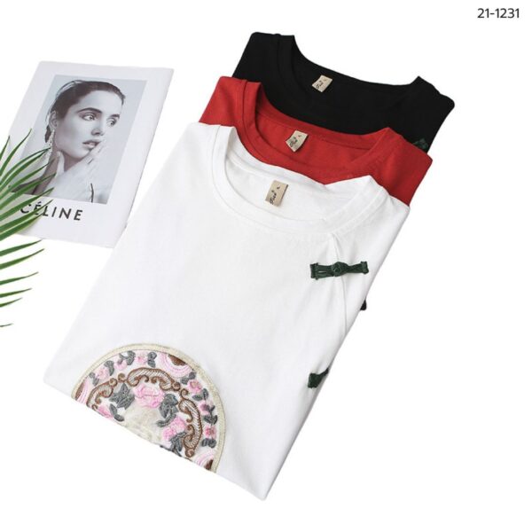 เสื้อยืดคอกลมปักลายจีน