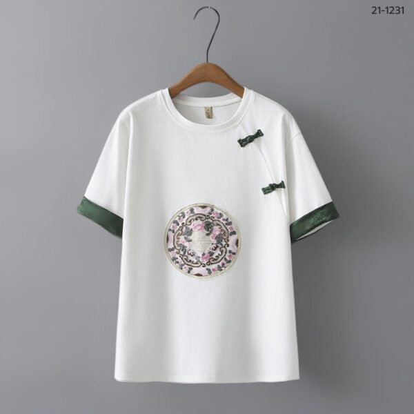 เสื้อยืดคอกลมปักลายจีน