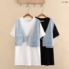 เสื้อยืดแบบยาวแต่งเสื้อกั๊กยีนส์