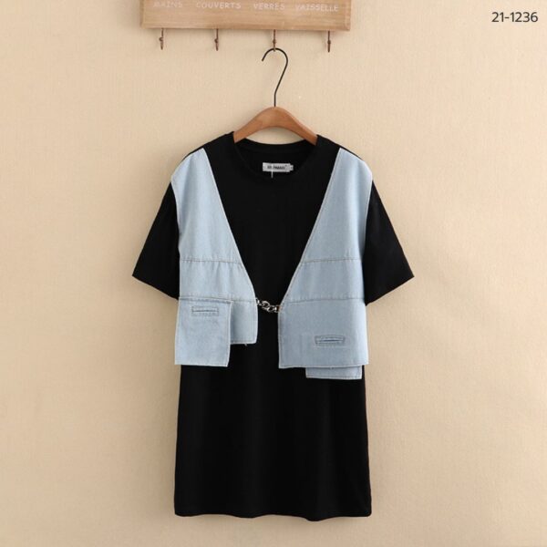 เสื้อยืดแบบยาวแต่งเสื้อกั๊กยีนส์
