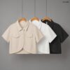 เสื้อครอปปกเชิ้ตแขนสั้น