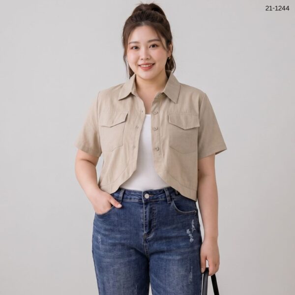 เสื้อครอปปกเชิ้ตแขนสั้น