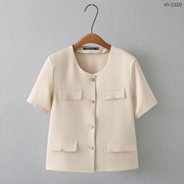 เสื้อทำงานแขนสั้นคอกลม