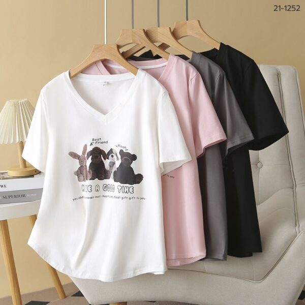 21-1252 (1) เสื้อยืดพิมพ์ลายตุ๊กตา