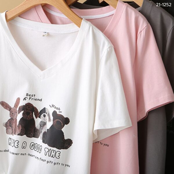 21-1252 (6) เสื้อยืดพิมพ์ลายตุ๊กตา