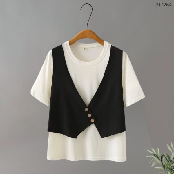21-1264 (10) เสื้อคอกลมตัดต่อเสื้อกั๊ก