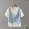 21-1264 (8) เสื้อคอกลมตัดต่อเสื้อกั๊ก