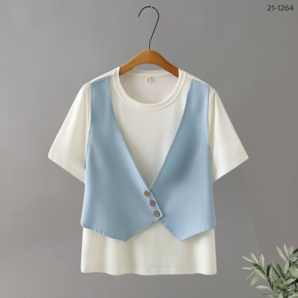 21-1264 (8) เสื้อคอกลมตัดต่อเสื้อกั๊ก