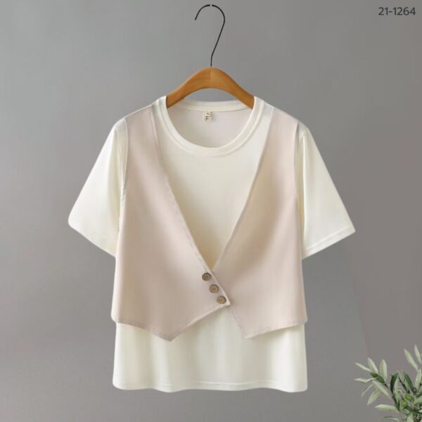 21-1264 (9) เสื้อคอกลมตัดต่อเสื้อกั๊ก