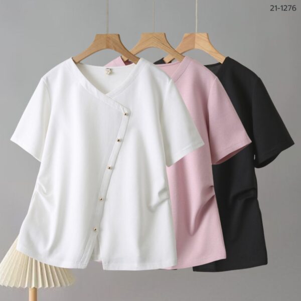 21-1276 (1) เสื้อยืดแต่งกระดุม