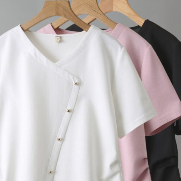 21-1276 (6) เสื้อยืดแต่งกระดุม