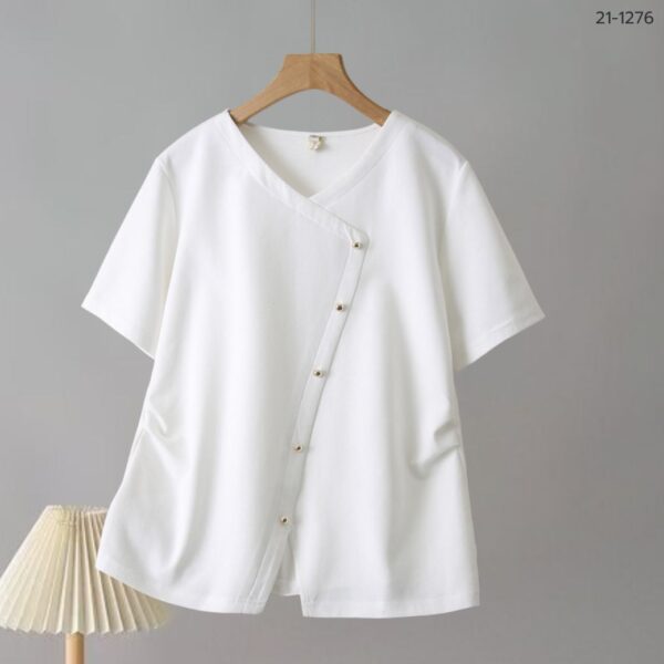 21-1276 (8) เสื้อยืดแต่งกระดุม