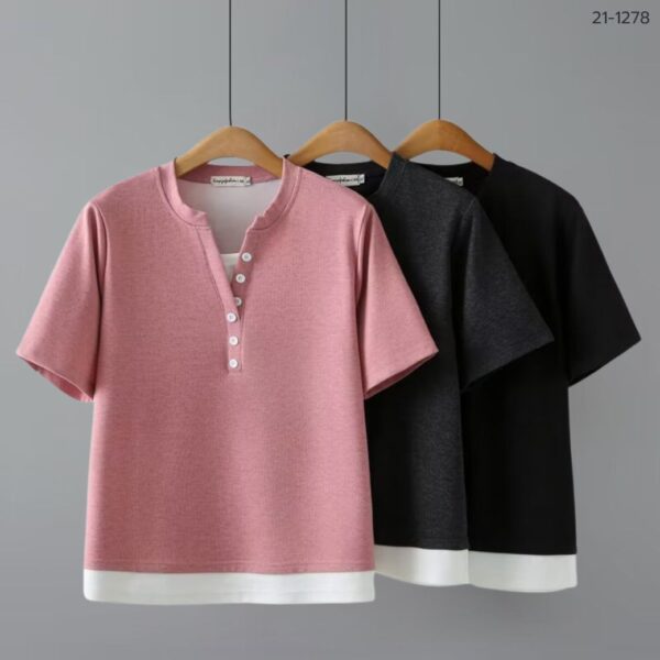 21-1278 (1) เสื้อคอวีแต่งกระดุม