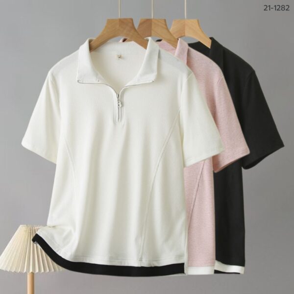 21-1282 (1) เสื้อยืดคอปีนมีซิบรูด