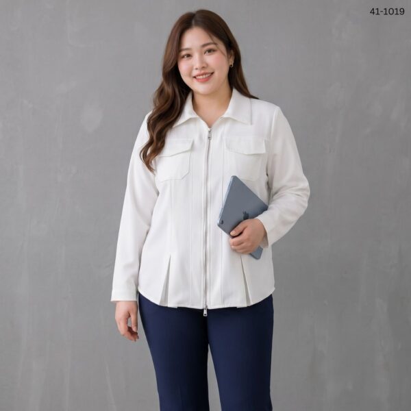 41-1019 (1) เสื้อเชิ๊ตซิปหน้าแขนยาว