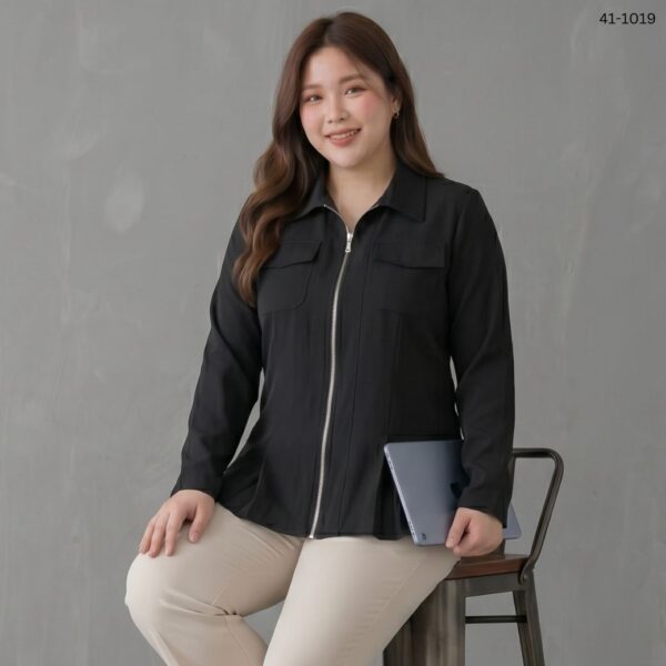 41-1019 (3) เสื้อเชิ๊ตซิปหน้าแขนยาว