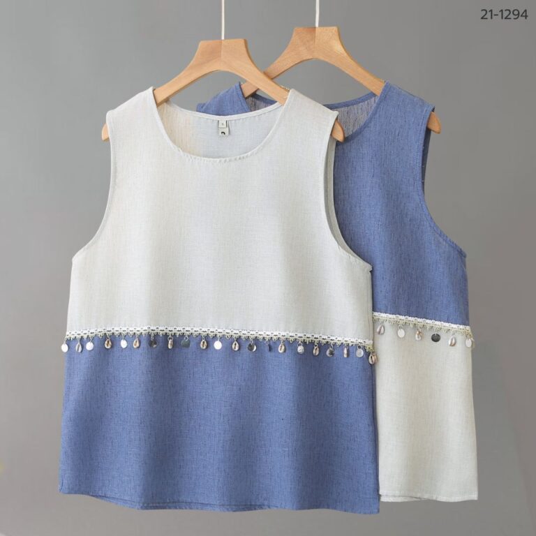 เสื้อทูโทนแขนกุดผ้าป่าน