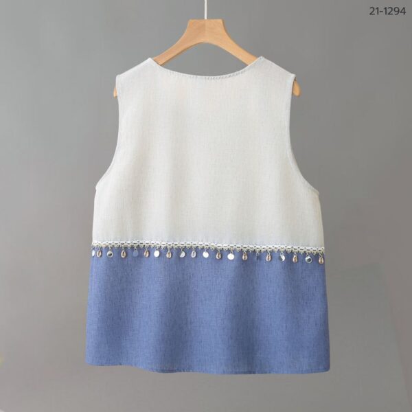 21-1294 (5) เสื้อทูโทนแขนกุดผ้าป่าน