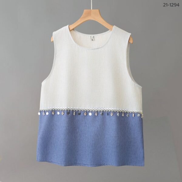 21-1294 (6) เสื้อทูโทนแขนกุดผ้าป่าน