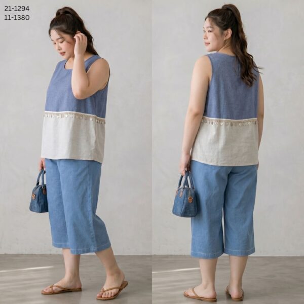 21-1294+11-1380 (1) เสื้อทูโทนแขนกุดผ้าป่าน