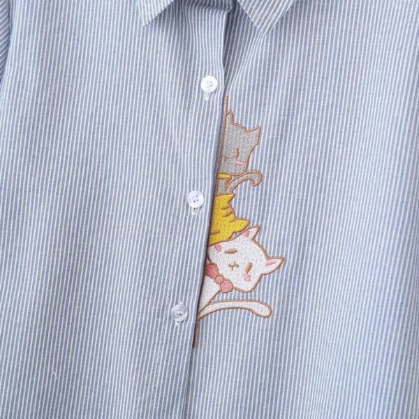 เสื้อเชิ้ตแขนสั้น ปักลายแมว