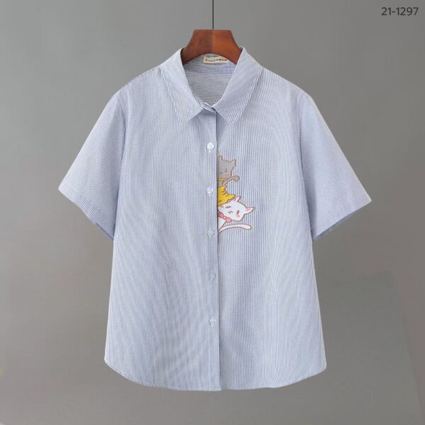 เสื้อเชิ้ตแขนสั้น ปักลายแมว