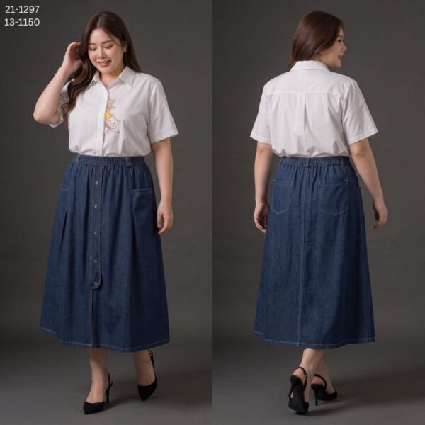 21-1297+13-1150 (1) เสื้อเชิ้ตแขนสั้น ปักลายแมว