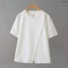21-1301 เสื้อคอกลมแต่งกระดุมเฉียง