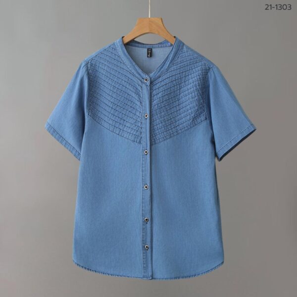 เสื้อเดนิมคอกลมแขนสั้น
