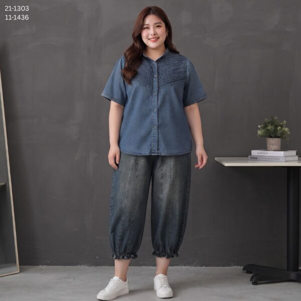เสื้อเดนิมคอกลมแขนสั้น