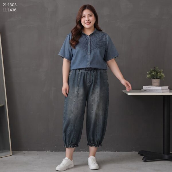 เสื้อเดนิมคอกลมแขนสั้น