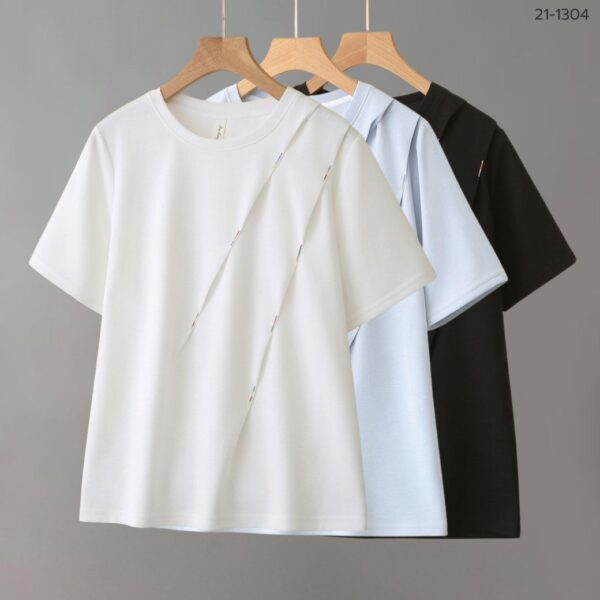 21-1304 (1) เสื้อคอกลมแต่งลายจีบ