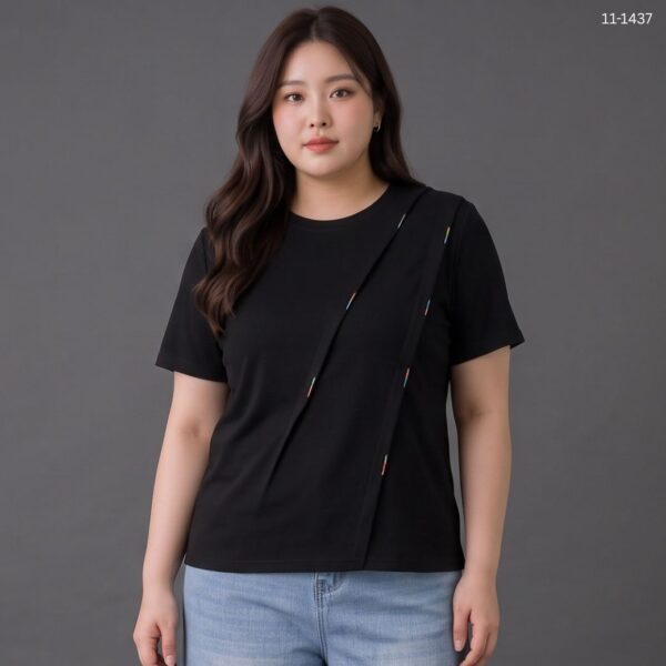 21-1304 (2) เสื้อคอกลมแต่งลายจีบ