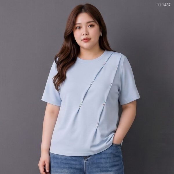 21-1304 (3) เสื้อคอกลมแต่งลายจีบ