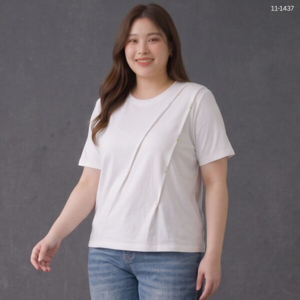 21-1304 (4) เสื้อคอกลมแต่งลายจีบ
