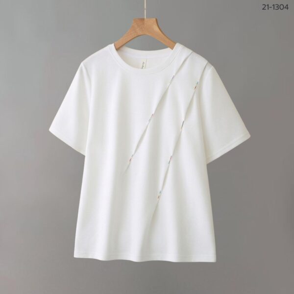 21-1304 (7) เสื้อคอกลมแต่งลายจีบ