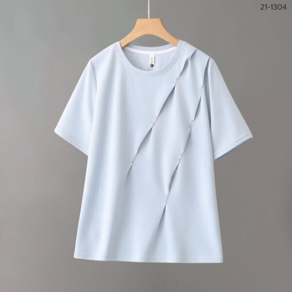 21-1304 (8) เสื้อคอกลมแต่งลายจีบ