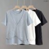 21-1307 (1) เสื้อยืดคอกลมแต่งผ้าตาข่าย