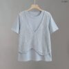 21-1307 (5) 21-1307 เสื้อยืดคอกลมแต่งผ้าตาข่าย