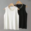 41-3007 (1) เสื้อแขนกุดปักมุกขาวล้วน
