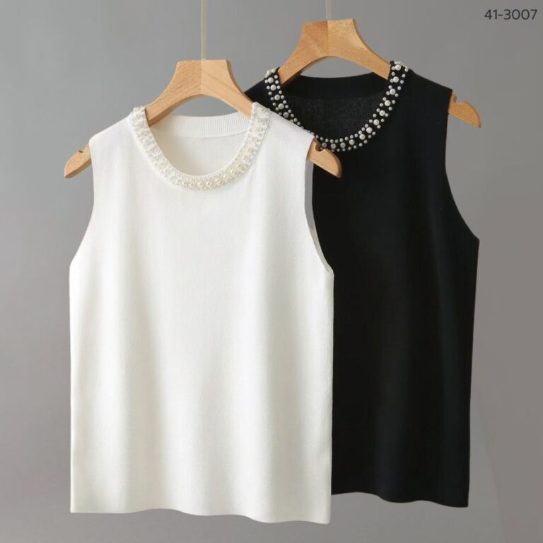 เสื้อแขนกุดปักมุกขาวล้วน