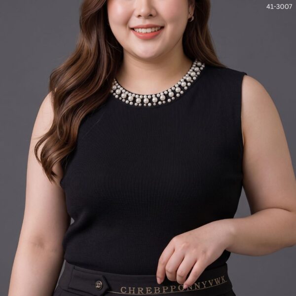 41-3007 (1) เสื้อแขนกุดปักมุกขาวล้วน